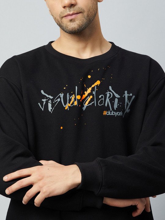 Typography Printed Fleece Pullover Sweatshirt