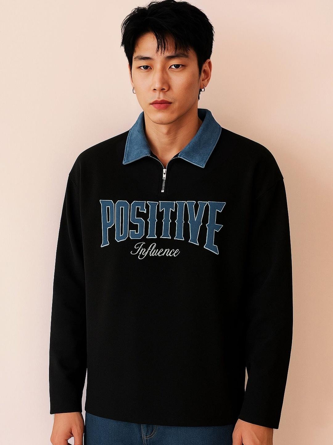 Typography Printed Polo Collar Relaxed Fit T-shirt