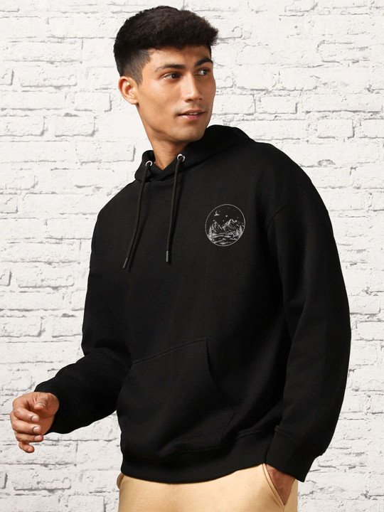Men Oversized Printed Hooded Sweatshirt